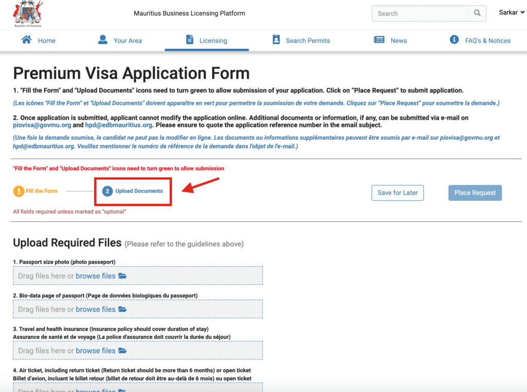 Documents Upload, Premium Visa